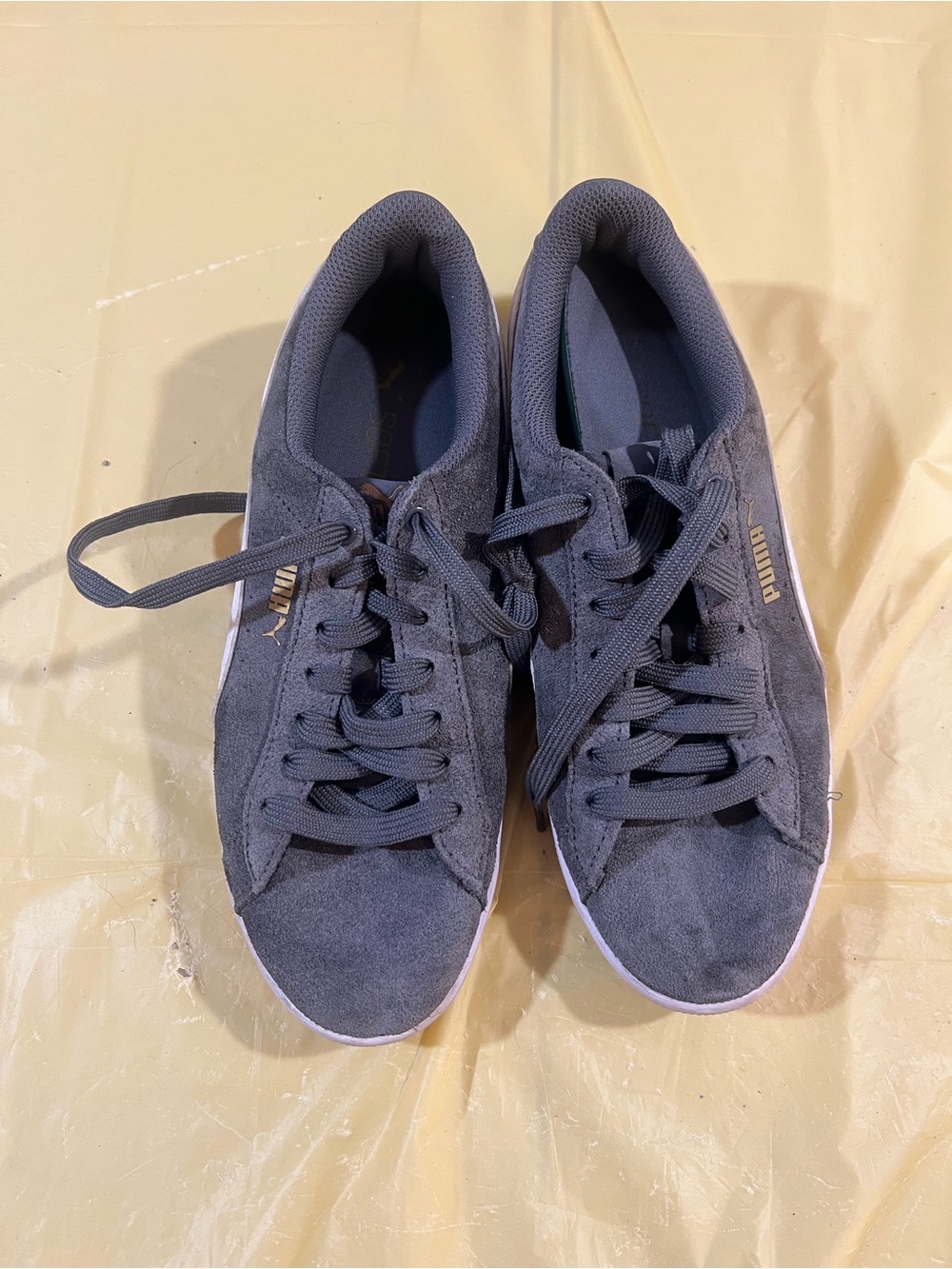 Puma Gray Suede Low-Top Sneakers with Gold Logo A2